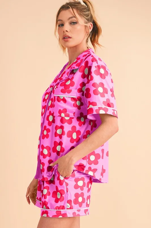 Flower Power Short Sleeve Shirt Pajamas Set