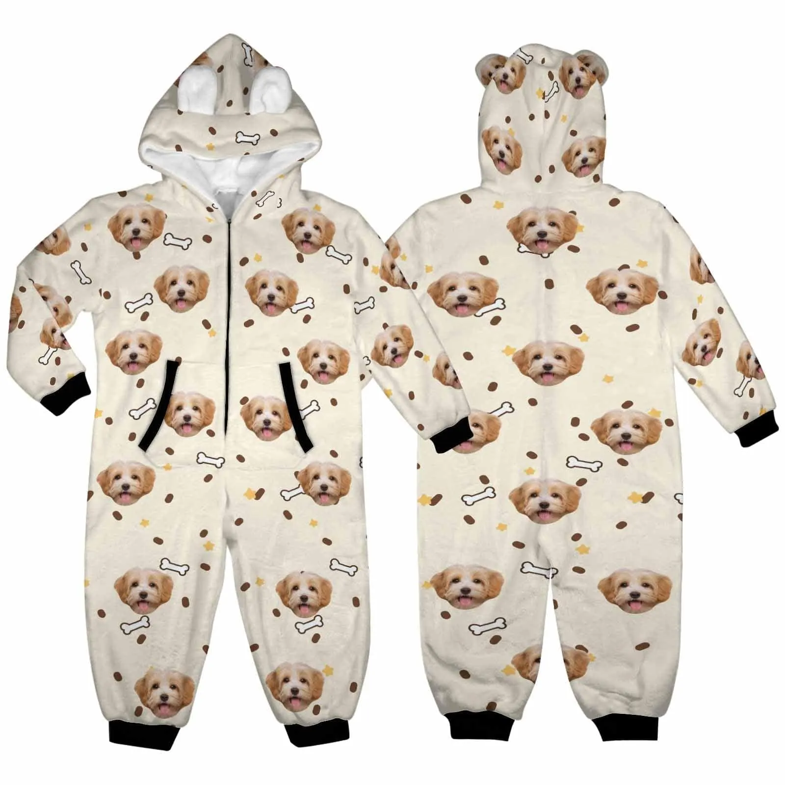 #For 2-15Y-Custom Dag Face Children's Coral Fleece Comfortable And Warm Zipper Onesie Pajamas One Piece Sleepwear