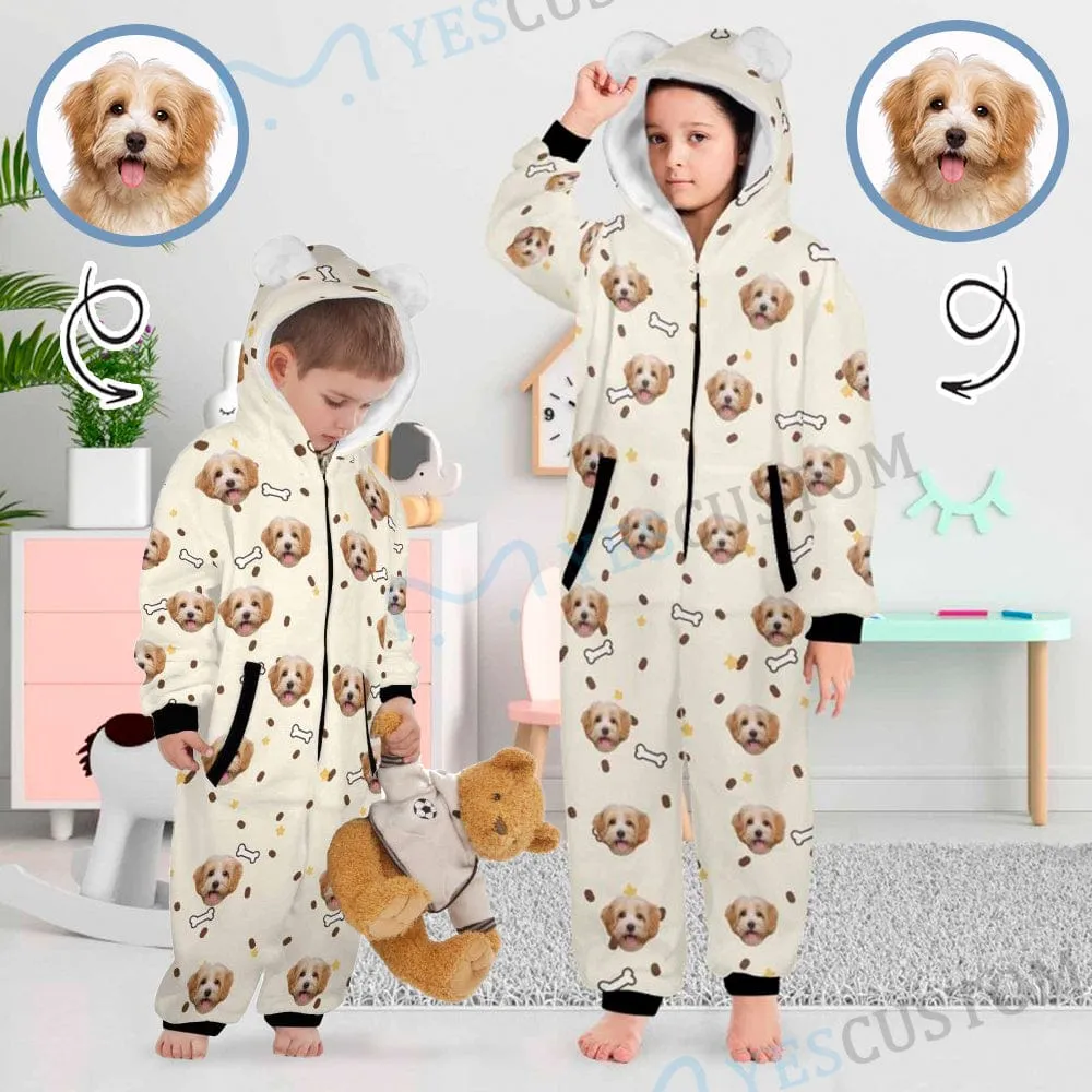 #For 2-15Y-Custom Dag Face Children's Coral Fleece Comfortable And Warm Zipper Onesie Pajamas One Piece Sleepwear