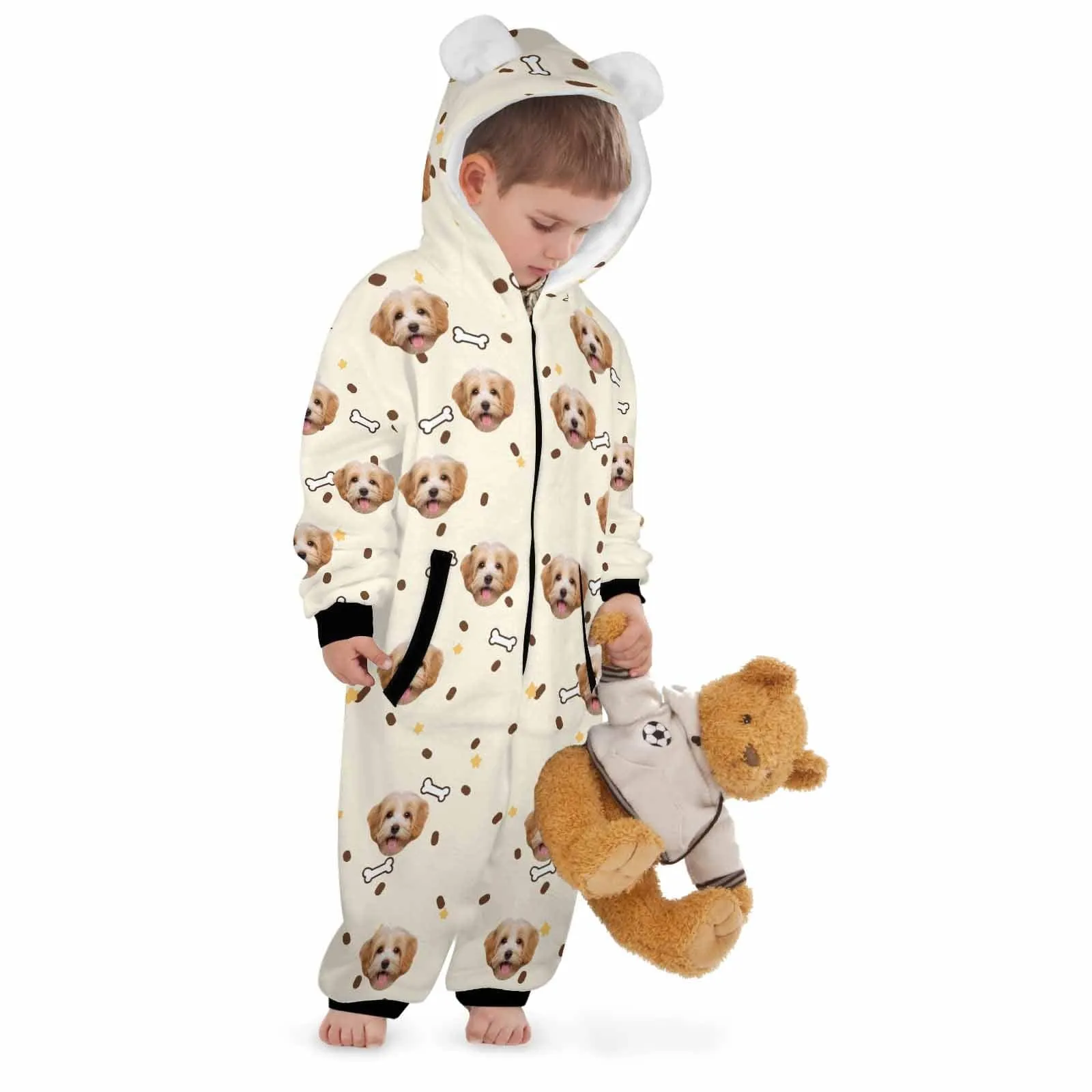 #For 2-15Y-Custom Dag Face Children's Coral Fleece Comfortable And Warm Zipper Onesie Pajamas One Piece Sleepwear