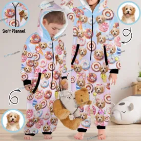 #For 2-15Y-Custom Face Donut Children's Coral Fleece Comfortable And Warm Zipper Onesie Pajamas One Piece Sleepwear