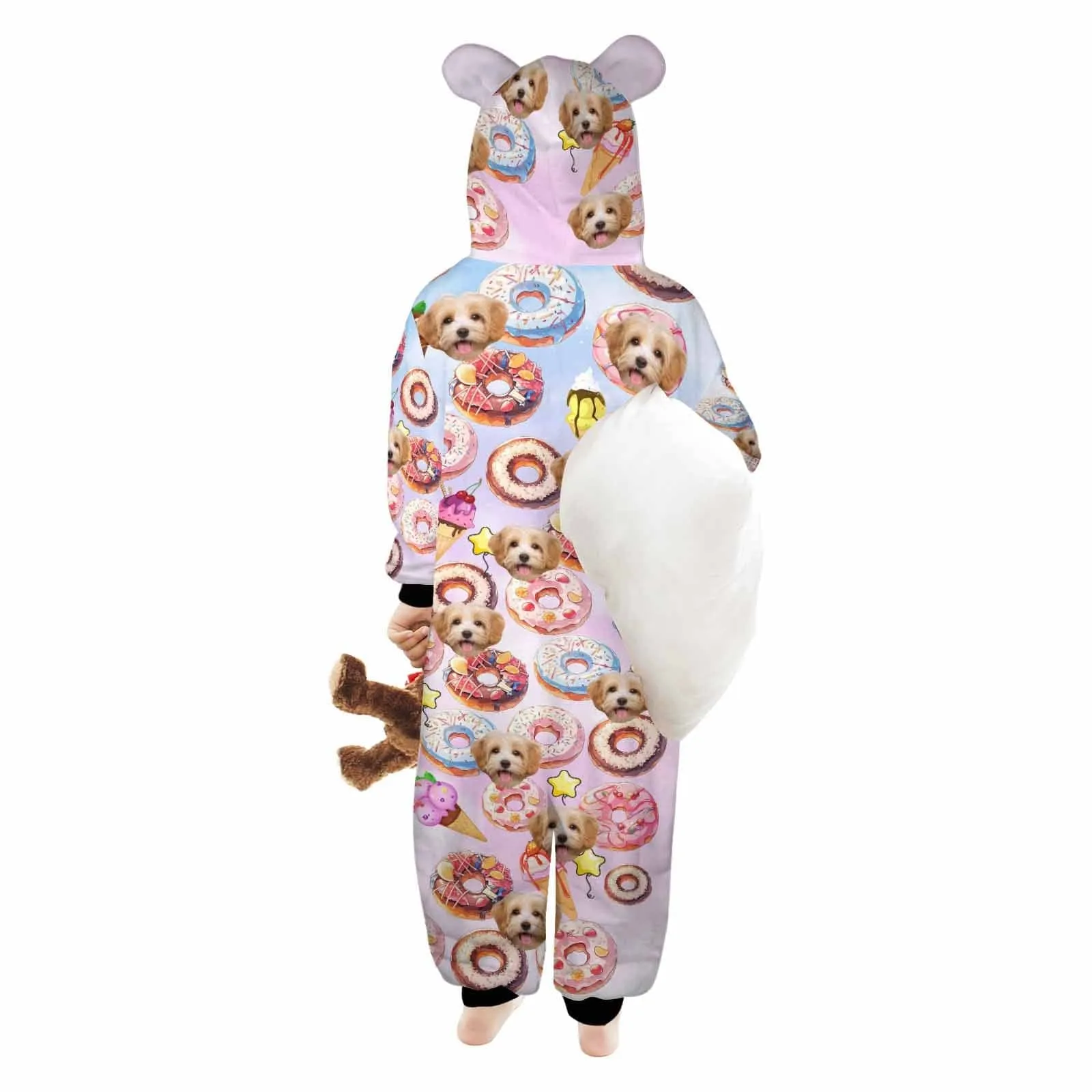 #For 2-15Y-Custom Face Donut Children's Coral Fleece Comfortable And Warm Zipper Onesie Pajamas One Piece Sleepwear