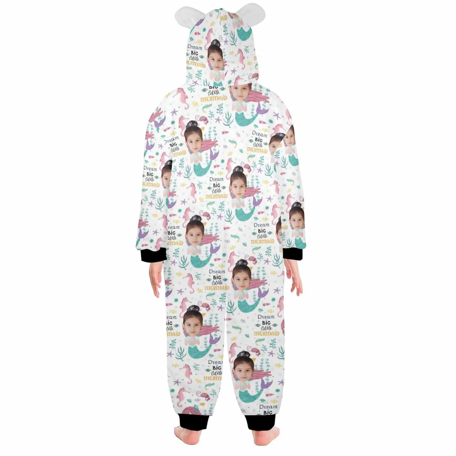 #For 2-15Y-Custom Face Mermaid Children's Coral Fleece Comfortable And Warm Zipper Onesie Pajamas One Piece Sleepwear