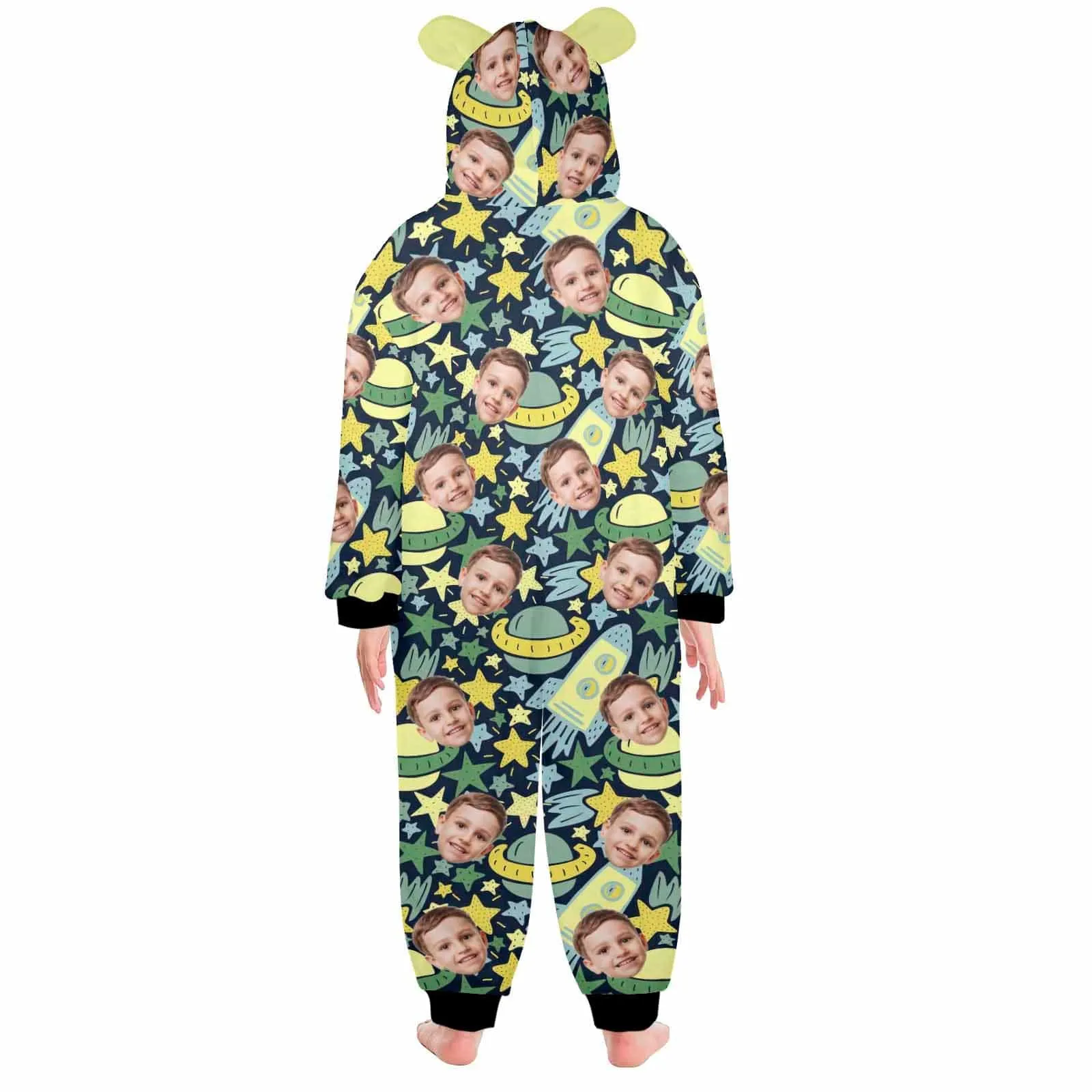 #For 2-15Y-Custom Face Spaceship Children's Coral Fleece Comfortable And Warm Zipper Onesie Pajamas One Piece Sleepwear