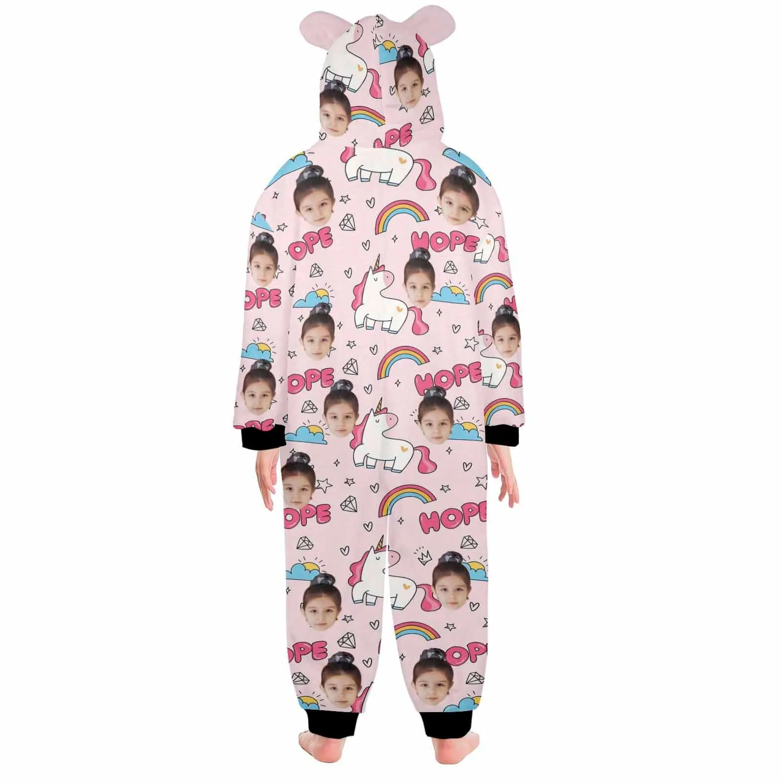 #For 2-15Y-Custom Face Unicorn Children's Coral Fleece Comfortable And Warm Zipper Onesie Pajamas One Piece Sleepwear