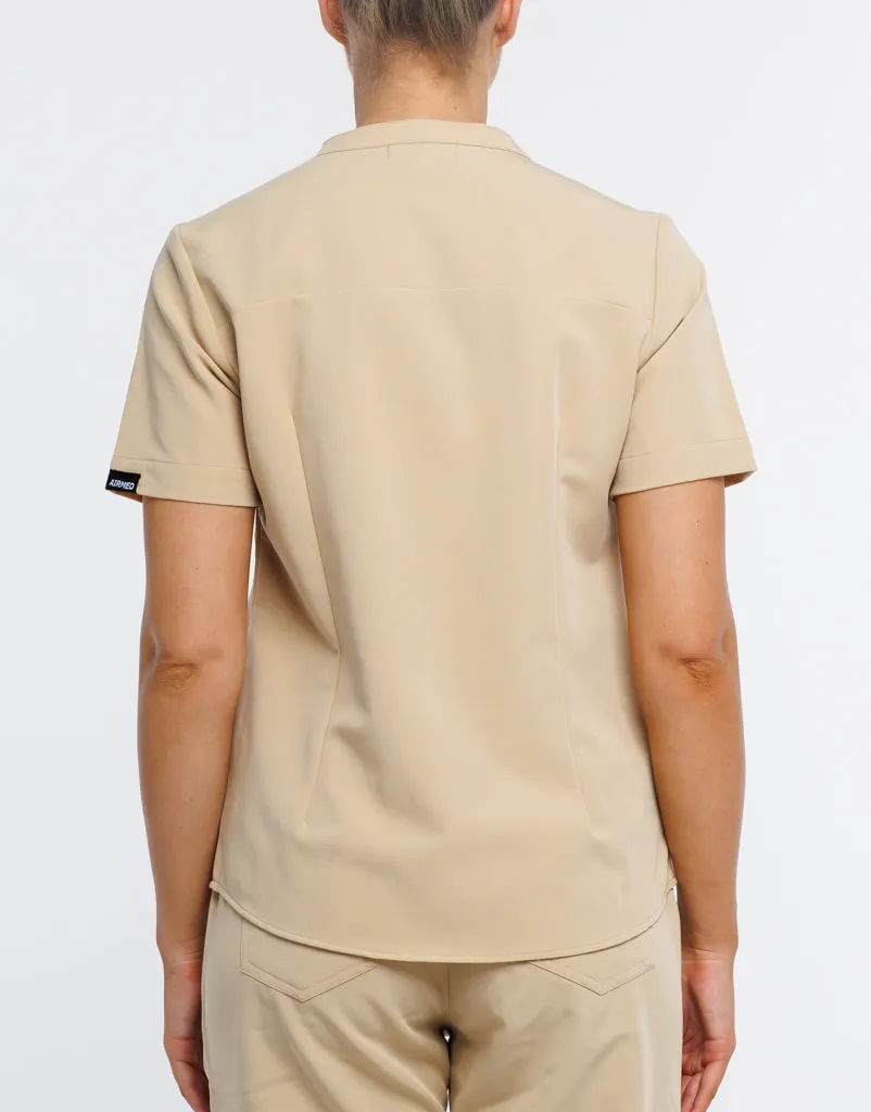 Full Button Scrub Top - Warm Sand