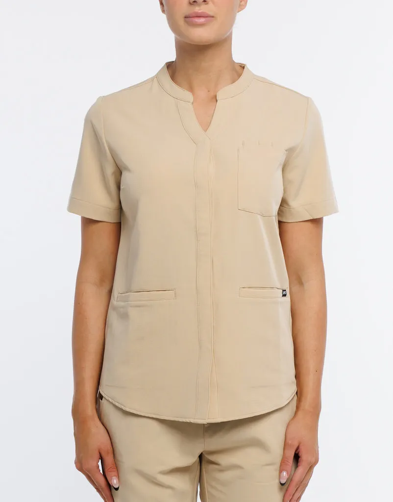 Full Button Scrub Top - Warm Sand