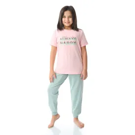 Girls Printed Short Sleeves Tee & Pants Pajama Set - Mint & Pastel Mint