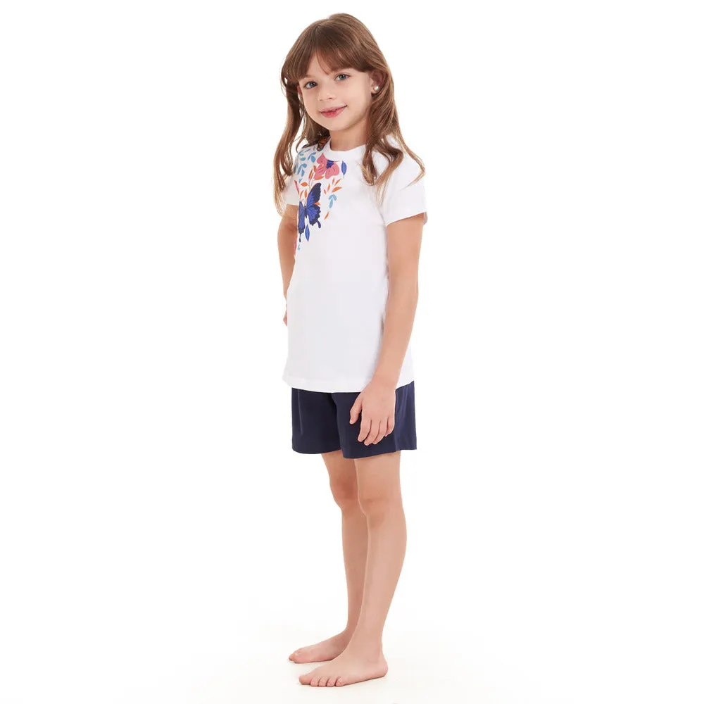 Girls summer pajama set Flowers t-shirt   Navy shorts