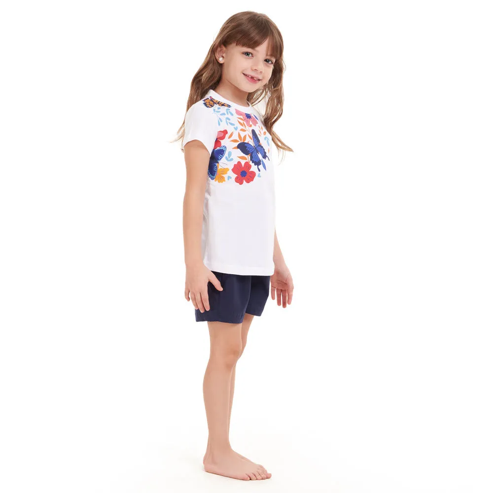 Girls summer pajama set Flowers t-shirt   Navy shorts