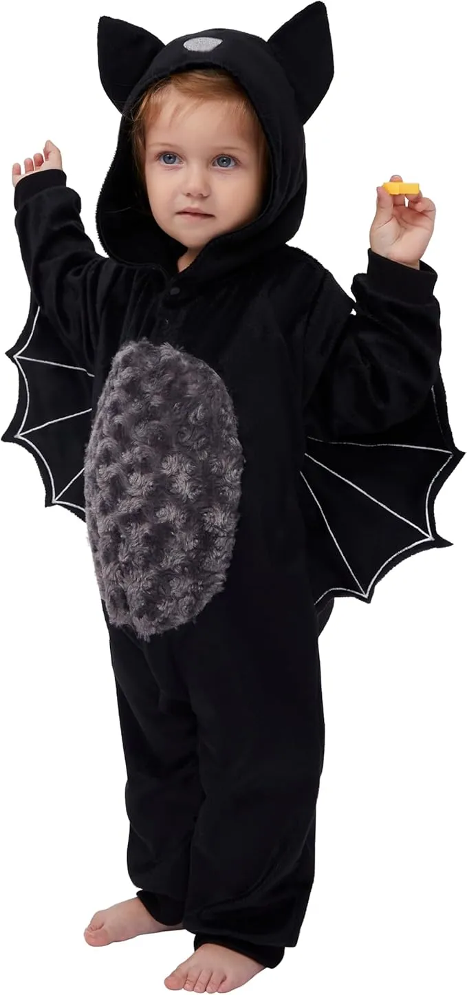 Halloween Baby Pajama, Black Bat Toddler Hooded Costume