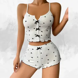 Heart Print Ribbed Pajama Set