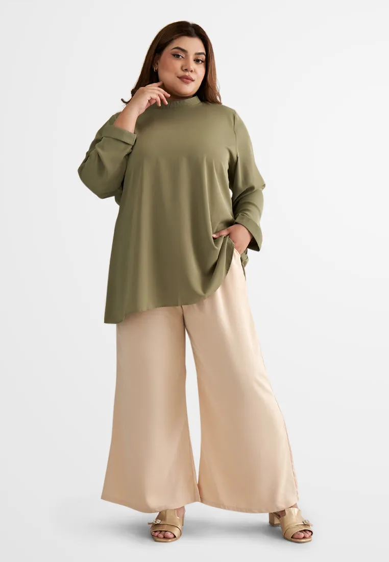 Hidaya Smooth High Neck Blouse - Green