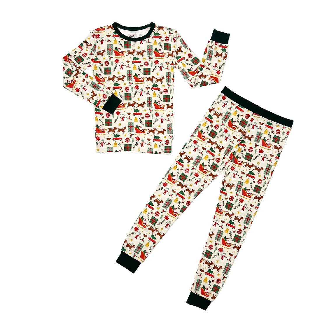 Holiday Vintage Christmas Bamboo Kids Pajamas Toddler Set: 4/5T