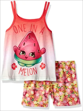 Intimo Big Girls' Shopkins One in a Melon Pajama Tank Top Set, Red