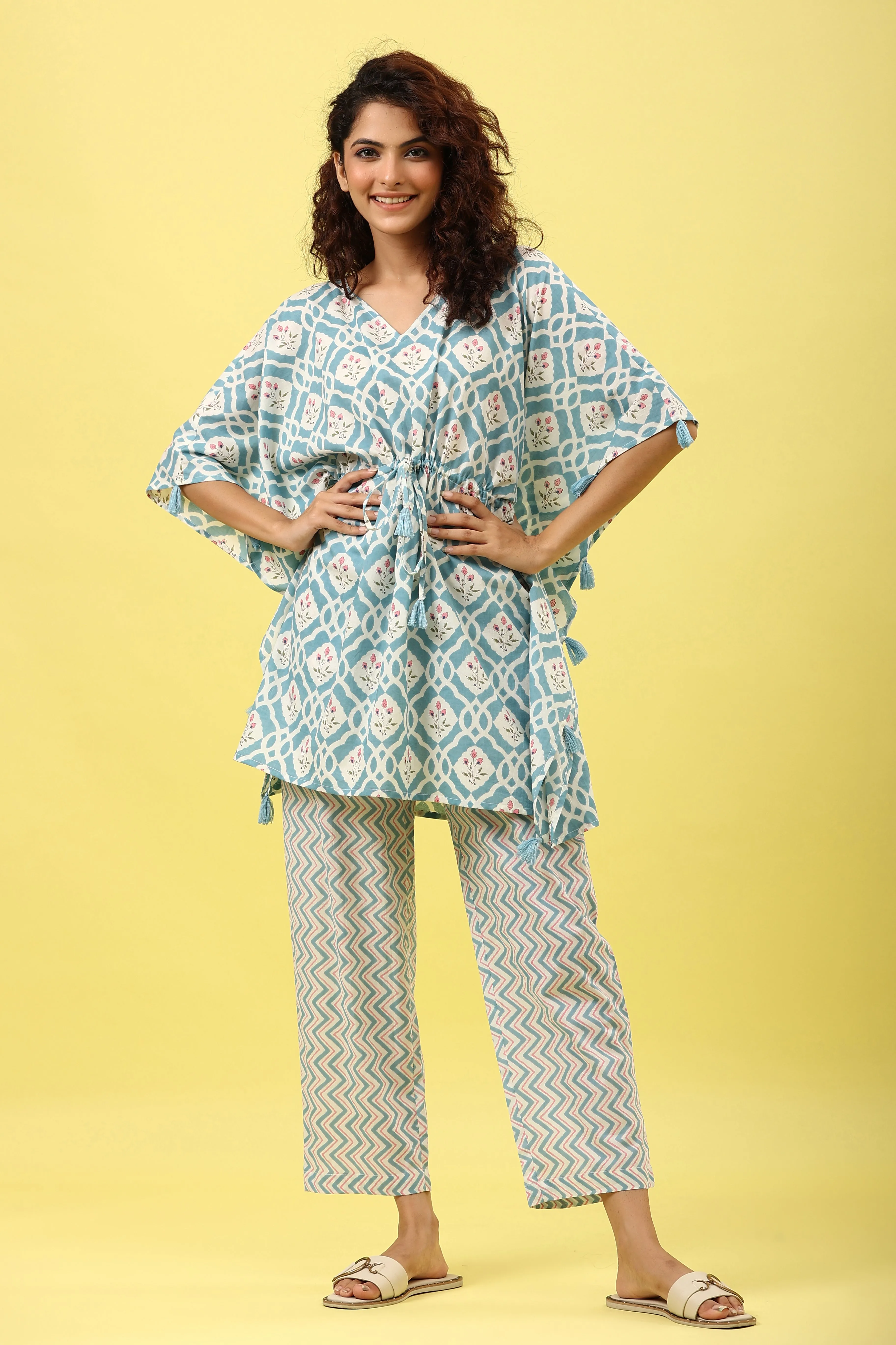 Jharokha on Blue Kaftan Pajama