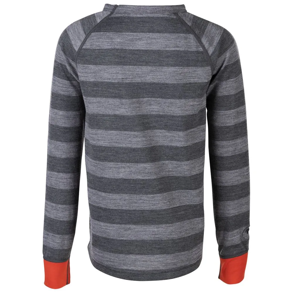 Junior Merino Blend 200 Long Sleeve Crew (Stripe Charcoal/Smoke)