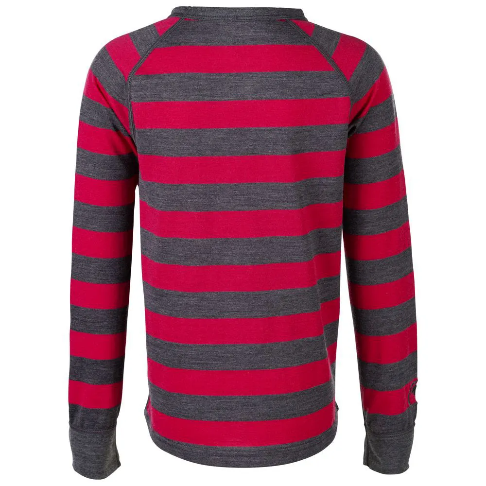 Junior Merino Blend 200 Long Sleeve Crew (Stripe Smoke/Fuchsia)