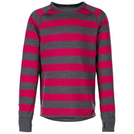 Junior Merino Blend 200 Long Sleeve Crew (Stripe Smoke/Fuchsia)