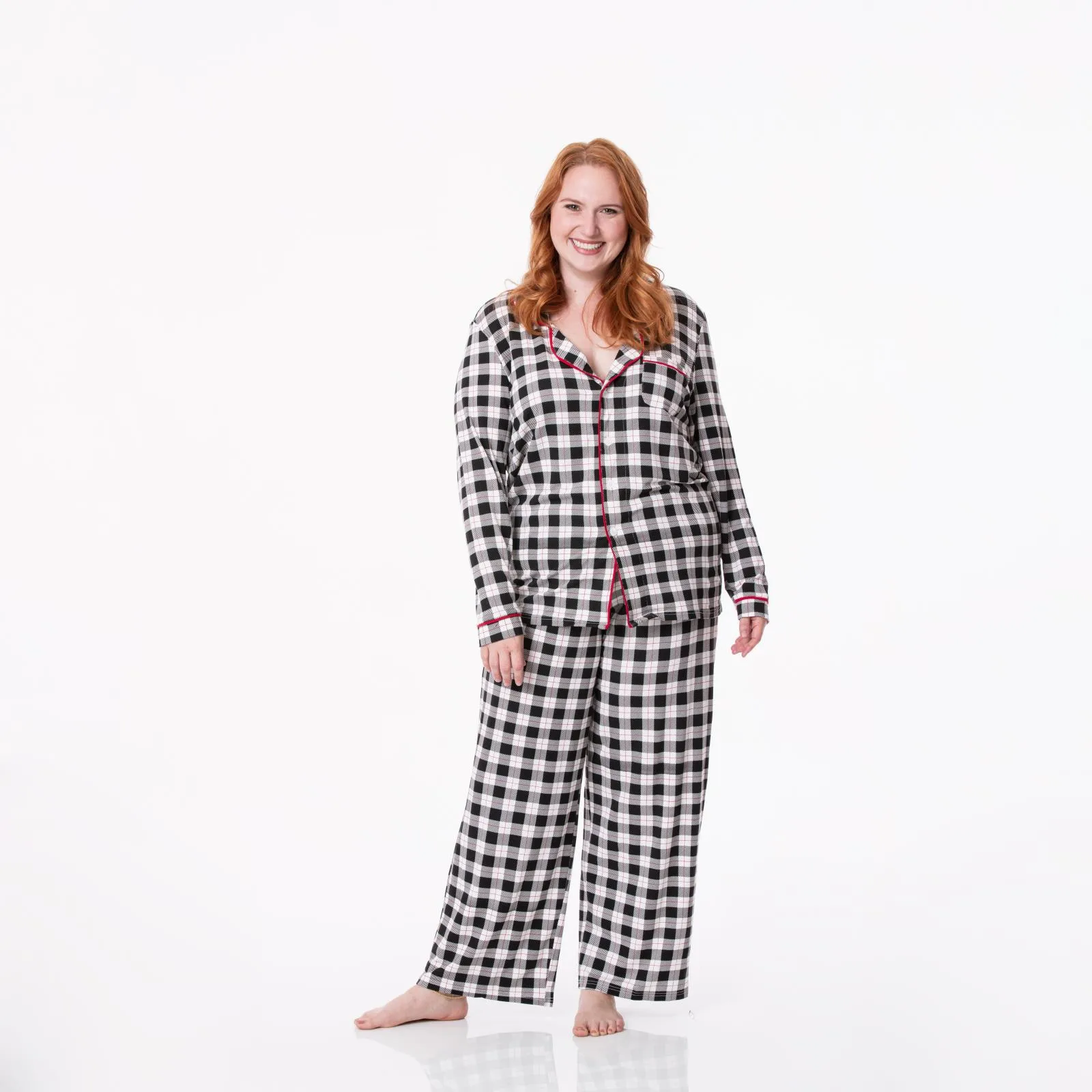 KicKee Pants Midnight Holiday Plaid Women's L/S Collared Pajama Set