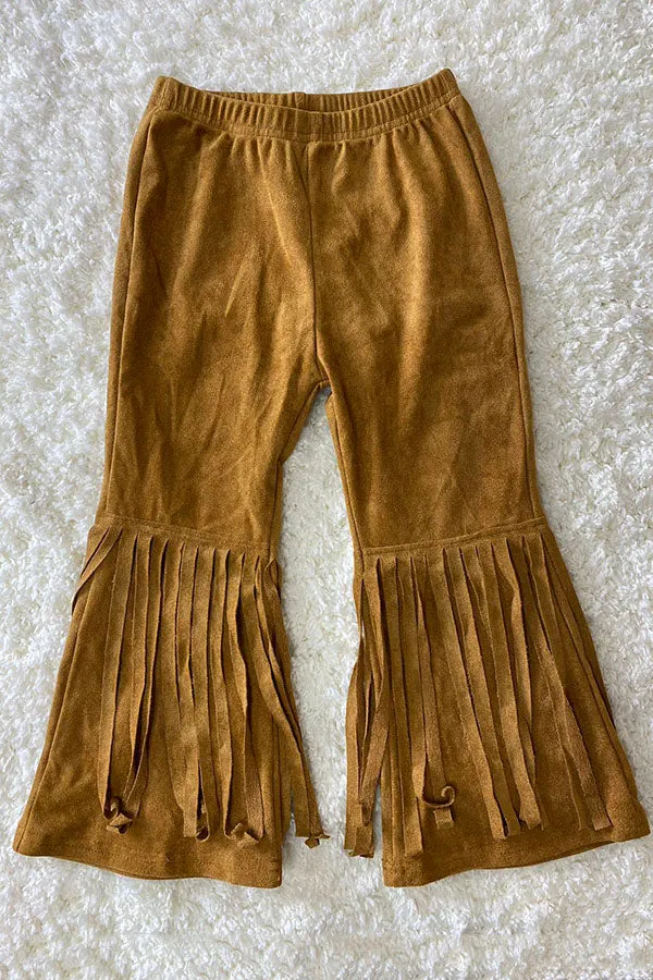 Kids Brown Suede bell bottom w/fringe DLH2719