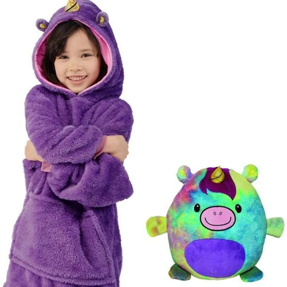 Kids Pets Hoodie Blanket Sweatshirt for Girls Boys Bathrobe Pajama with Giant Pocket