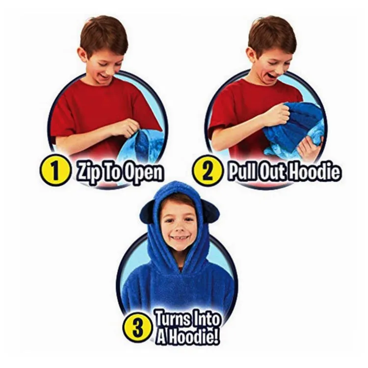 Kids Pets Hoodie Blanket Sweatshirt for Girls Boys Bathrobe Pajama with Giant Pocket