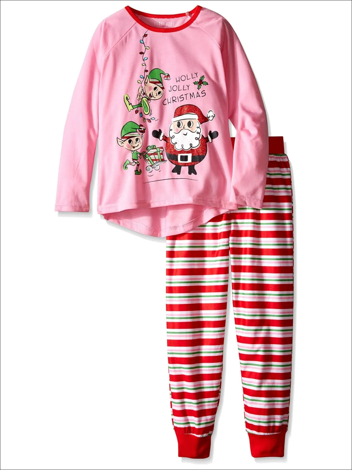 Komar Kids Big Girls' Holly Jolly Jersey 2-Piece Pajama Set