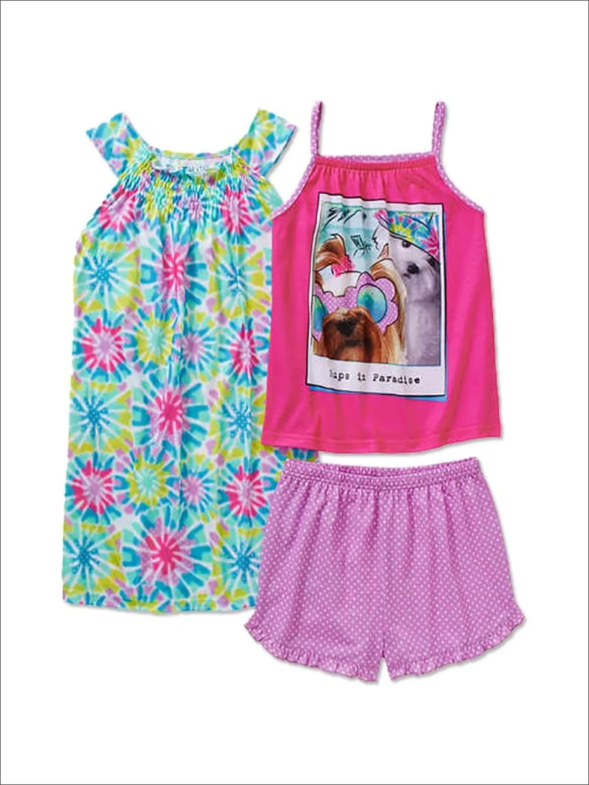 Komar Kids Girls "Pups In Paradise"  3 Piece Pajama Set