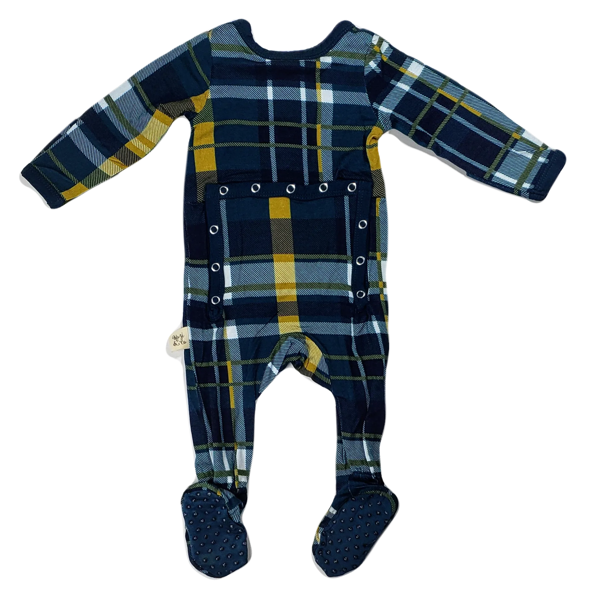 Kozi & Co Hunter & Gold Plaid Footie with Snaps