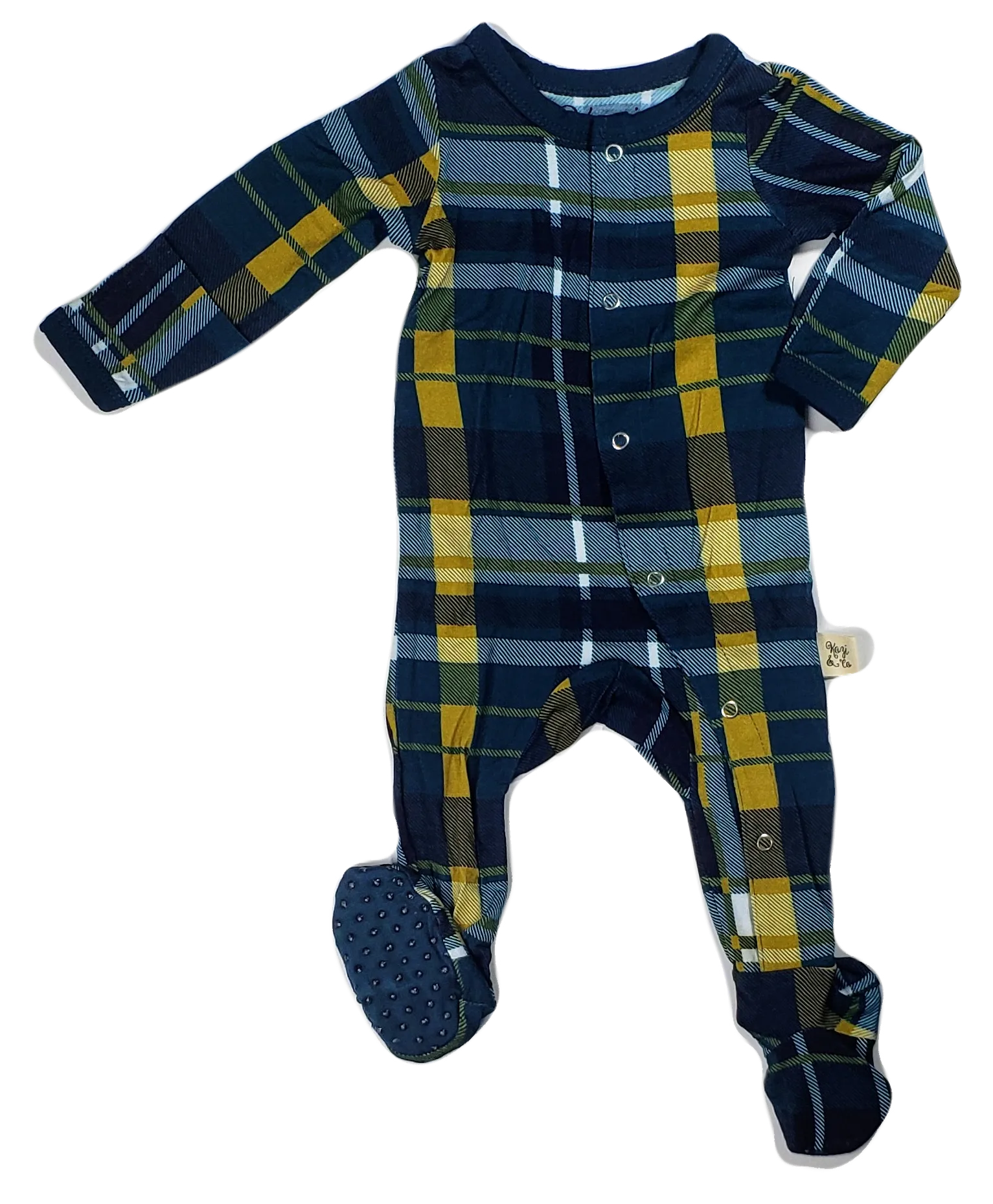 Kozi & Co Hunter & Gold Plaid Footie with Snaps