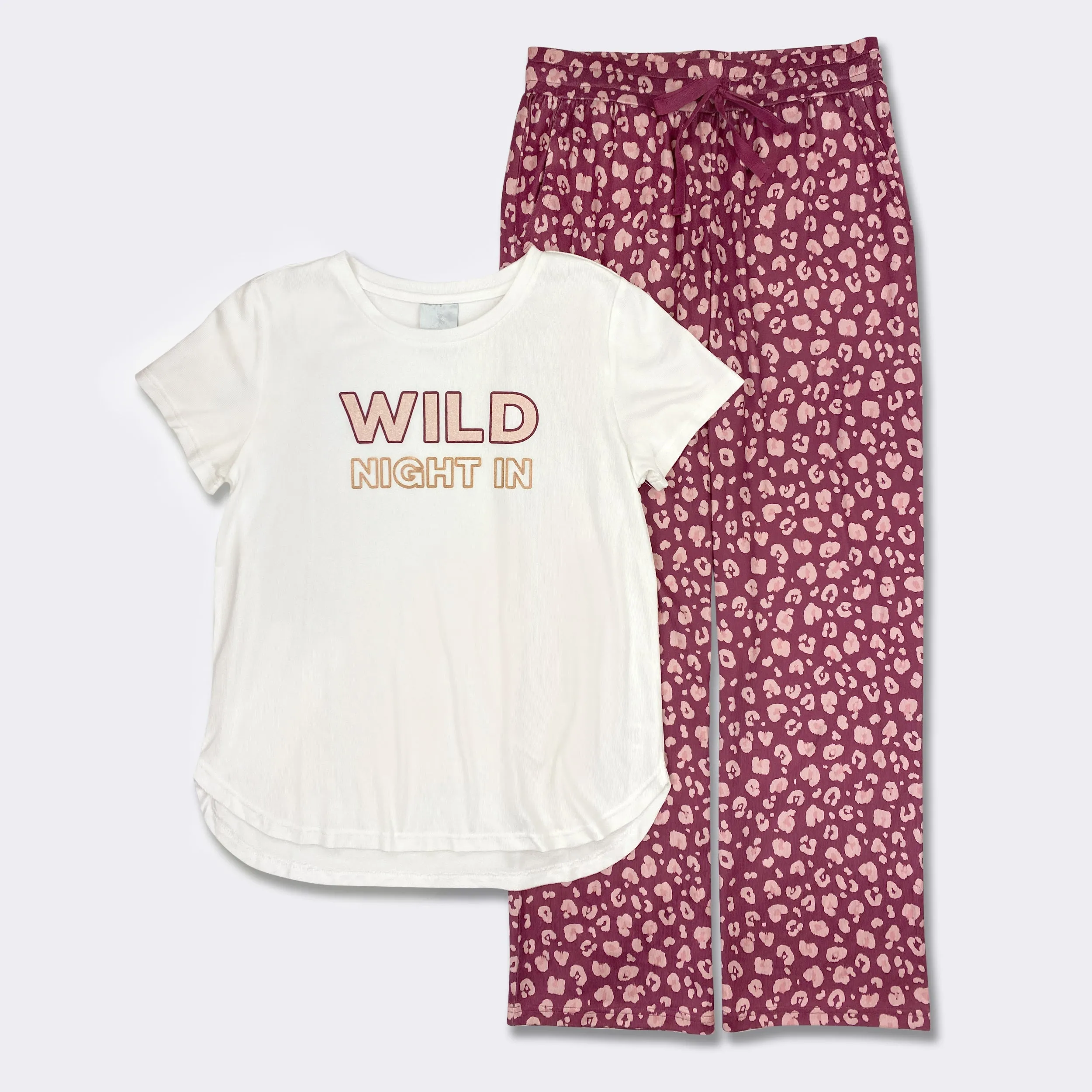 Ladies' 2-PC Cream-Burgundy Animal Pajama Set