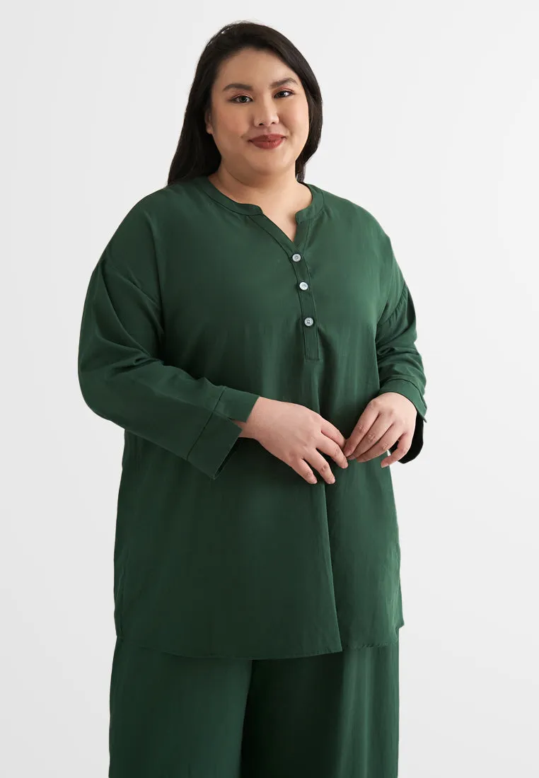 Leia Linen Half Button Stand Collar Blouse