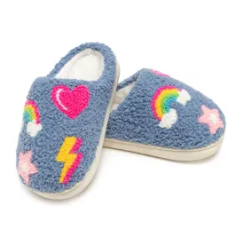 Living Royal Kids Slippers – Fits Big Kid's Shoe Size 1y-3y – Denim Patches