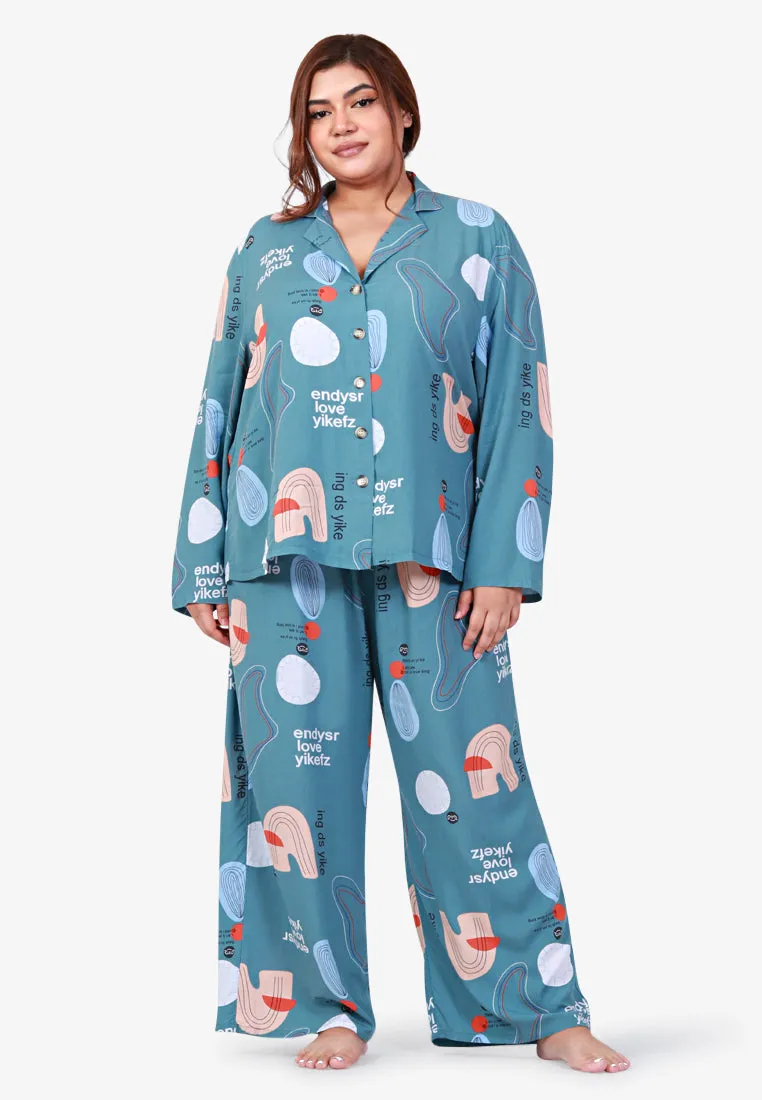 Loana Cotton Rayon Sleepwear Long Sleeves Set- Red Mix