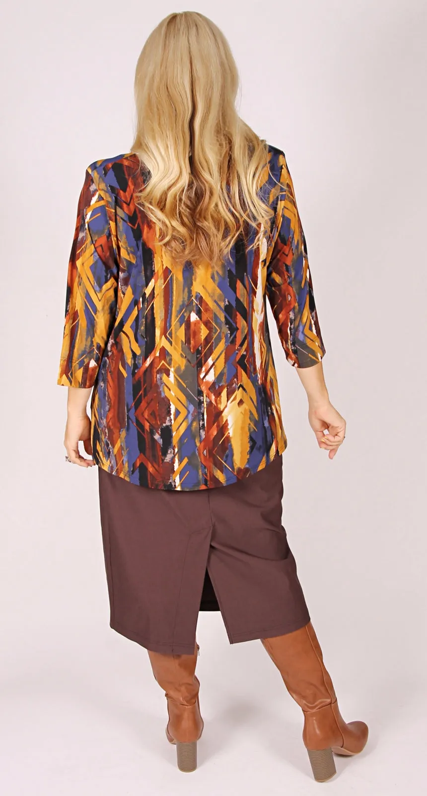 Long-line V Neck  Swing Top Autumn Tones