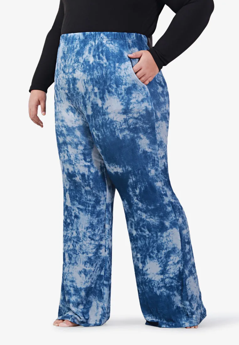 Louvenia Dye Print Ribbed Soft Pants - Blue