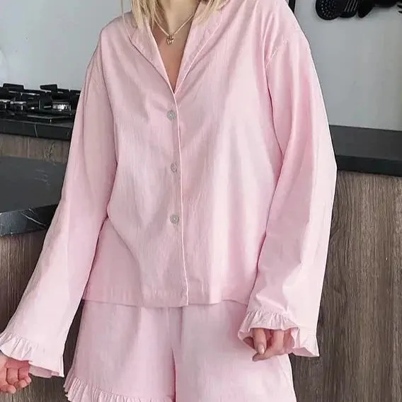 Lover Long Sleeve Ruffle PJ Set