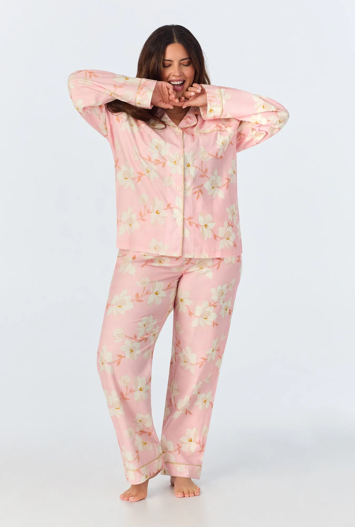 Magnolia Blossom Long Sleeve Classic Woven Portuguese Flannel PJ Set