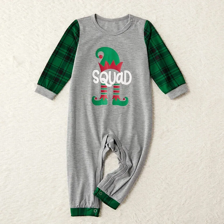 Matching Family Pajamas Sets Green Squad Print Plaid Sleepwear Set Christmas