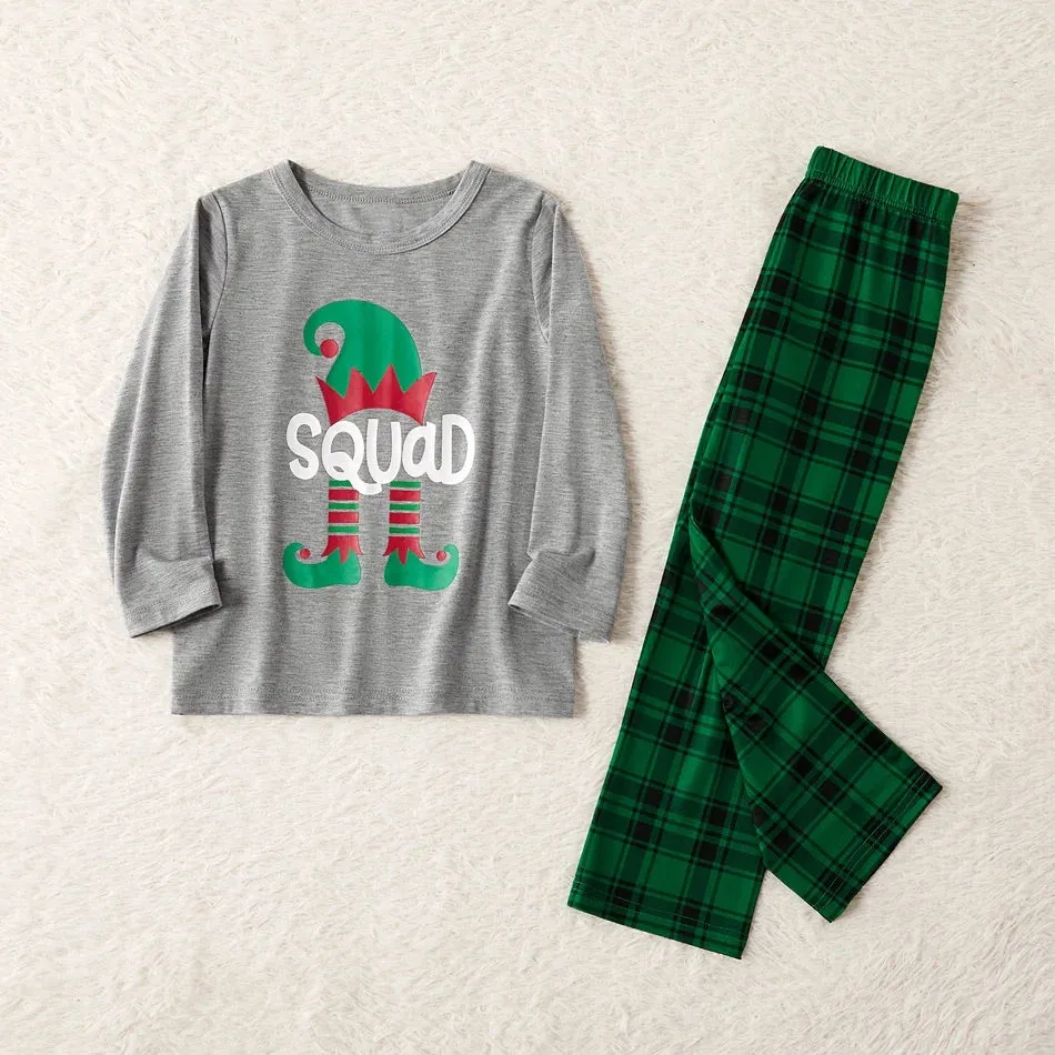 Matching Family Pajamas Sets Green Squad Print Plaid Sleepwear Set Christmas