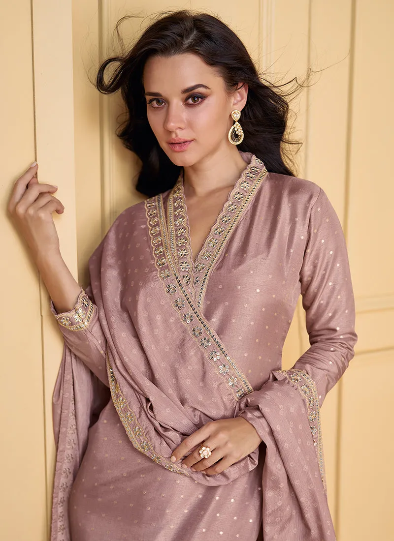 Mauve Purple Traditional Embroidery Silk Salwar Kameez Suit