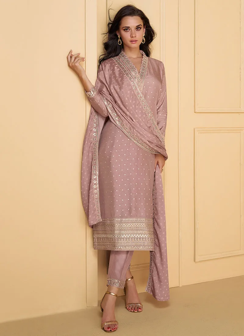 Mauve Purple Traditional Embroidery Silk Salwar Kameez Suit