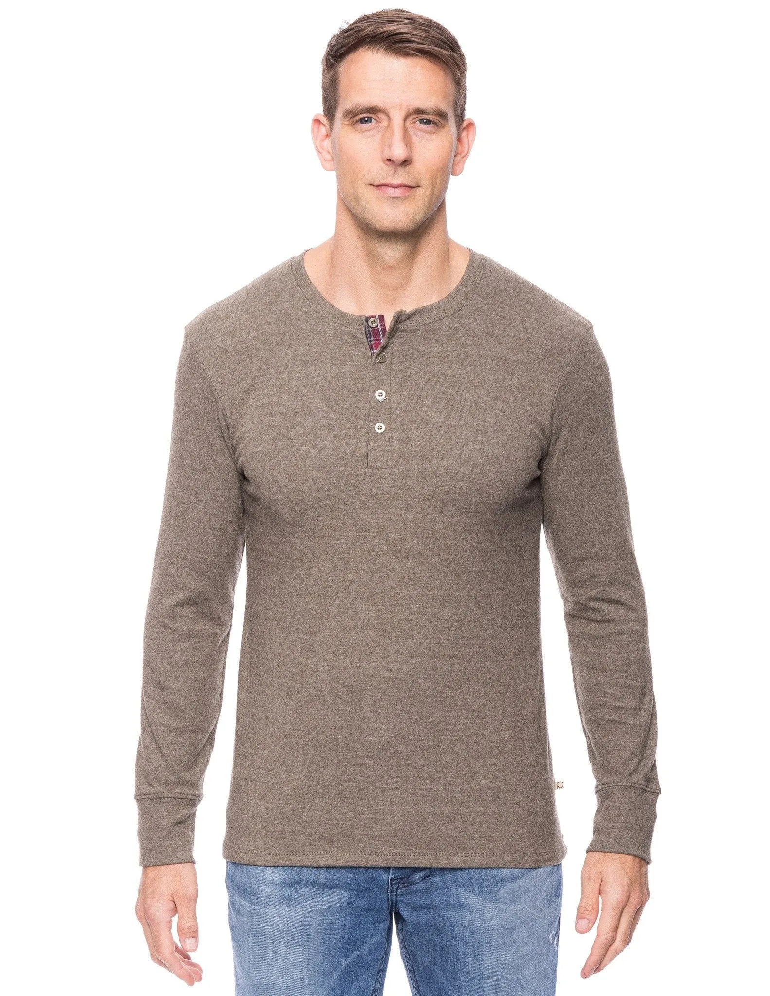 Men's Soft Brushed Rib Long Sleeve Henley Top - Heathered Olive