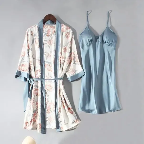 Mix & Match! Soft Satin Kimono Lounge Wear Set