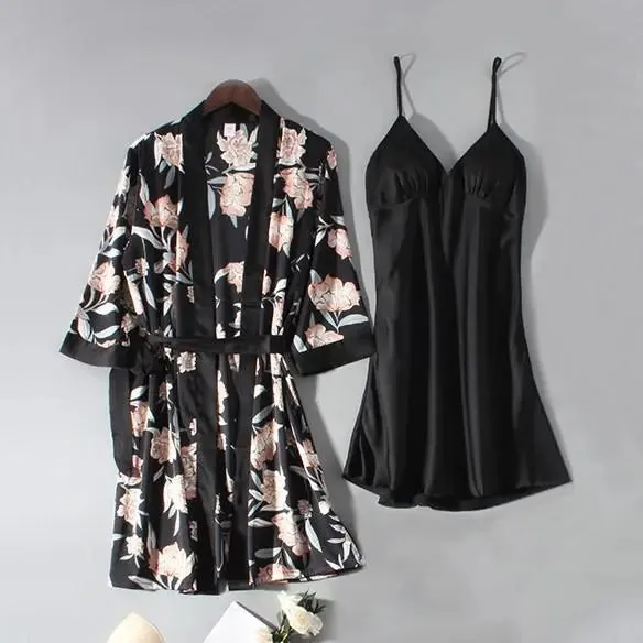 Mix & Match! Soft Satin Kimono Lounge Wear Set