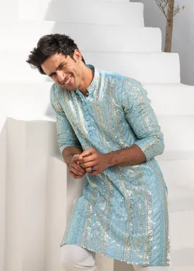 MR 54 Sky Chanderi Kurta Pajama