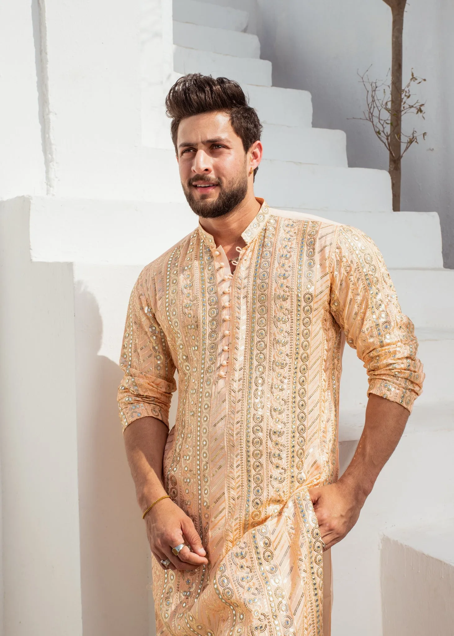 MR 58 Peach Chanderi Kurta Pajama