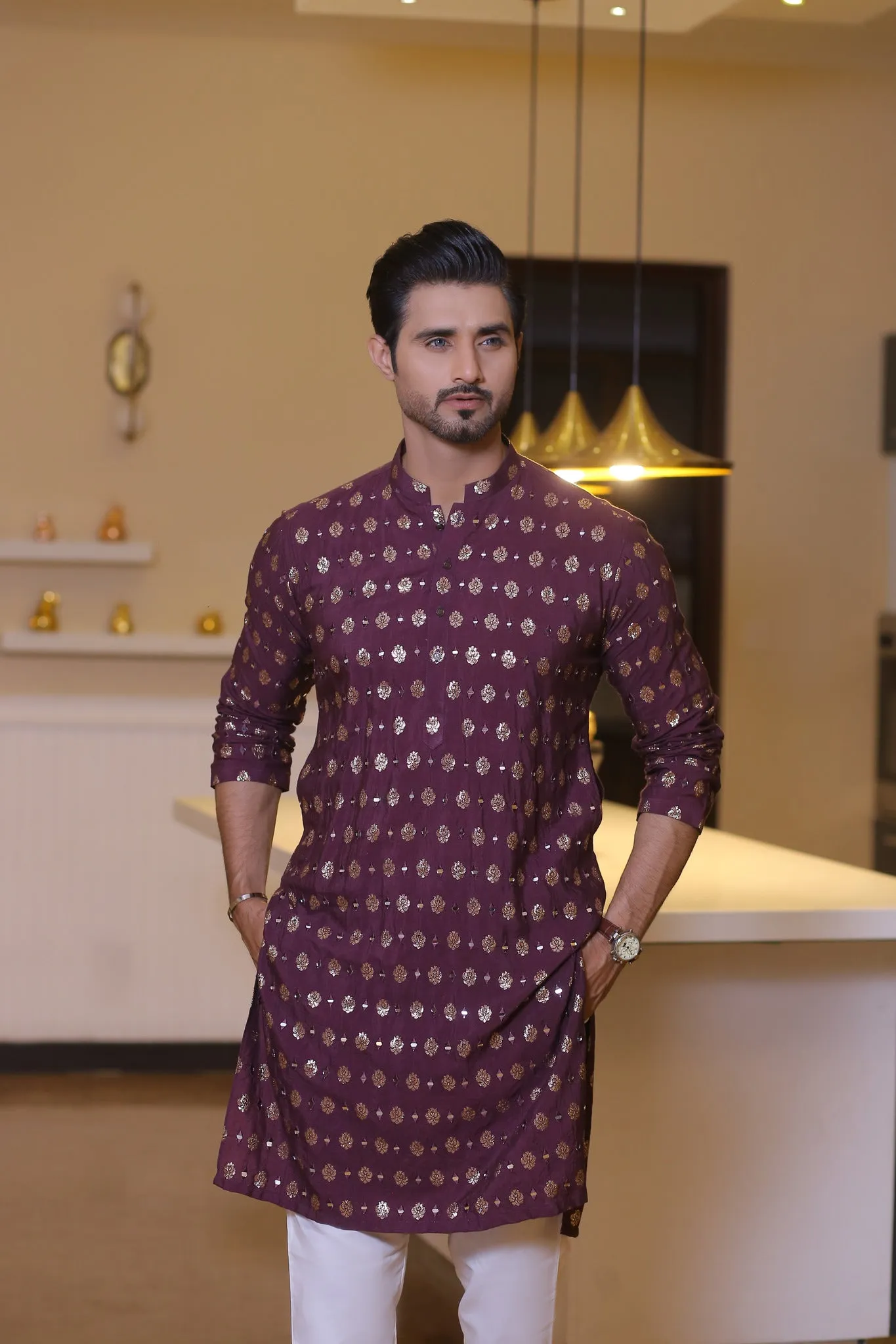 MR 64 Purple Mirror Work Kurta Pajama