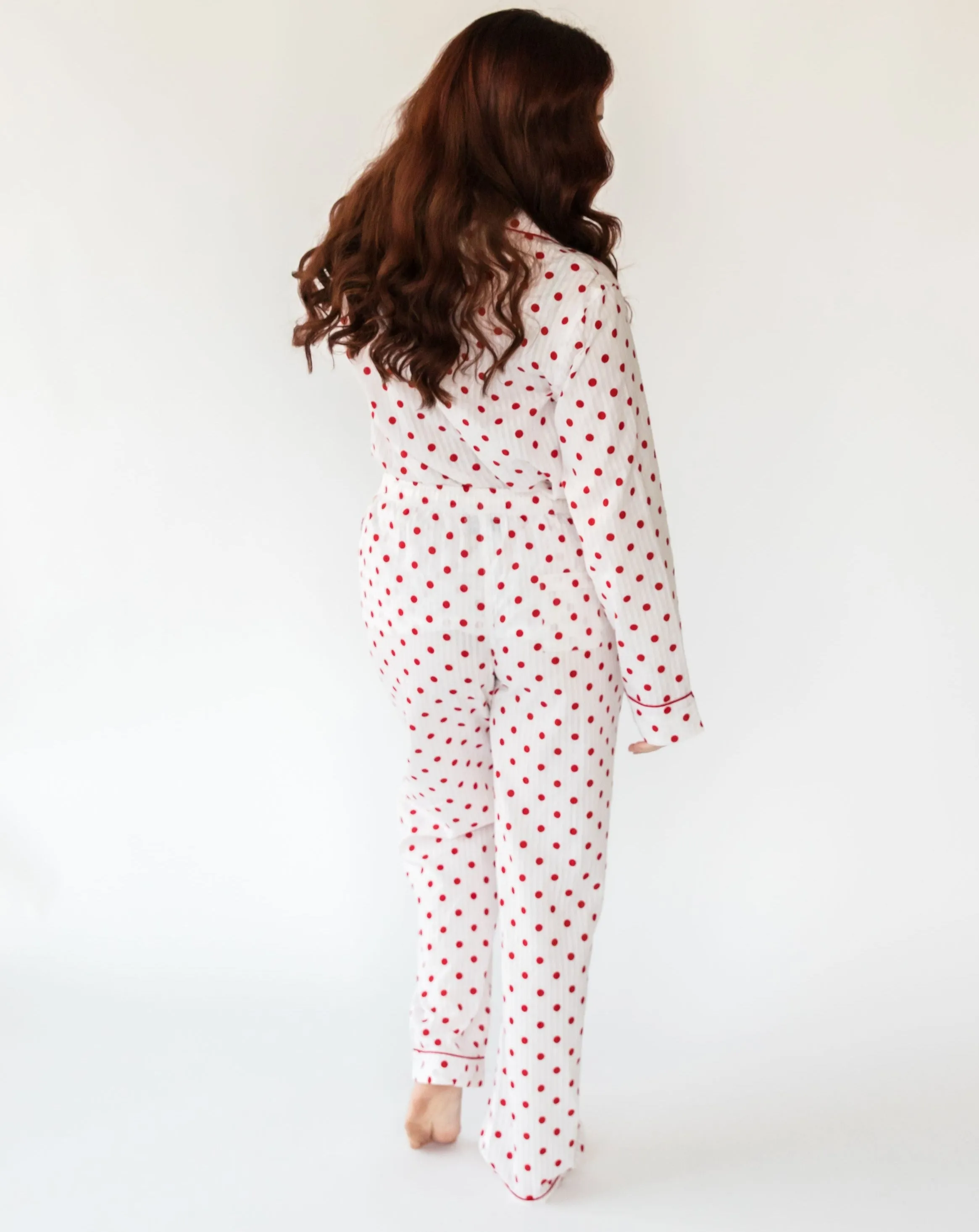 Myra Seersucker Dots Women's Long Sleeve Shirt & Pajama Set